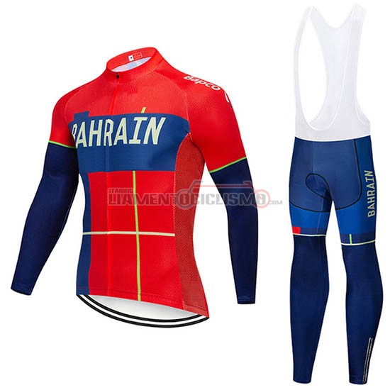 Abbigliamento Ciclismo Bahrain Merida Manica Lunga 2019 Rosso